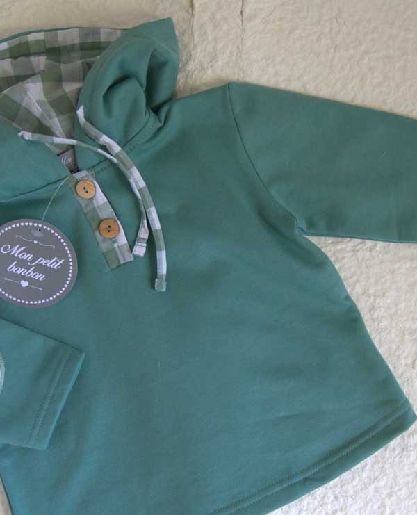 Sudadera Verde Agua Vichy Mon Petit Bonbon