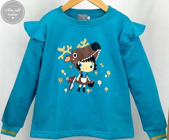 Sudadera Caperucita Ciervo Volantes Mon Petit Bonbon