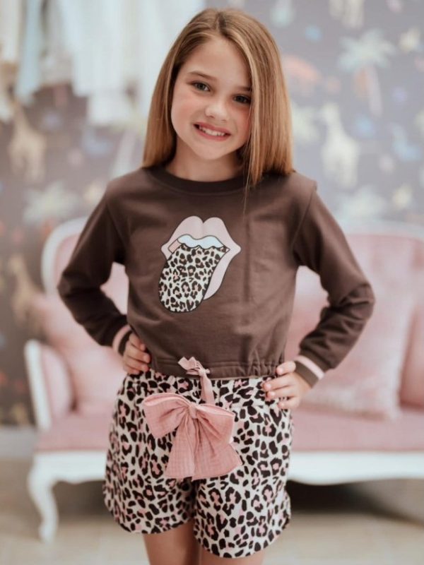 Sudadera Corta Lengua Fam. Leopardo Mon Petit Bonbon