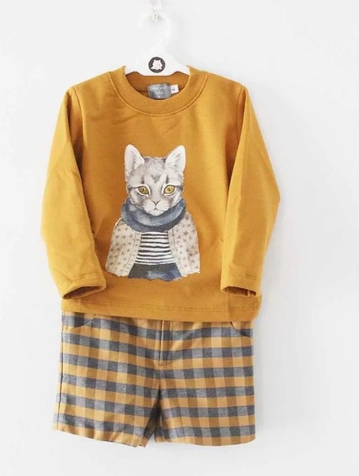 Short Unisex Cuadros Mostaza Mon Petit Bonbon